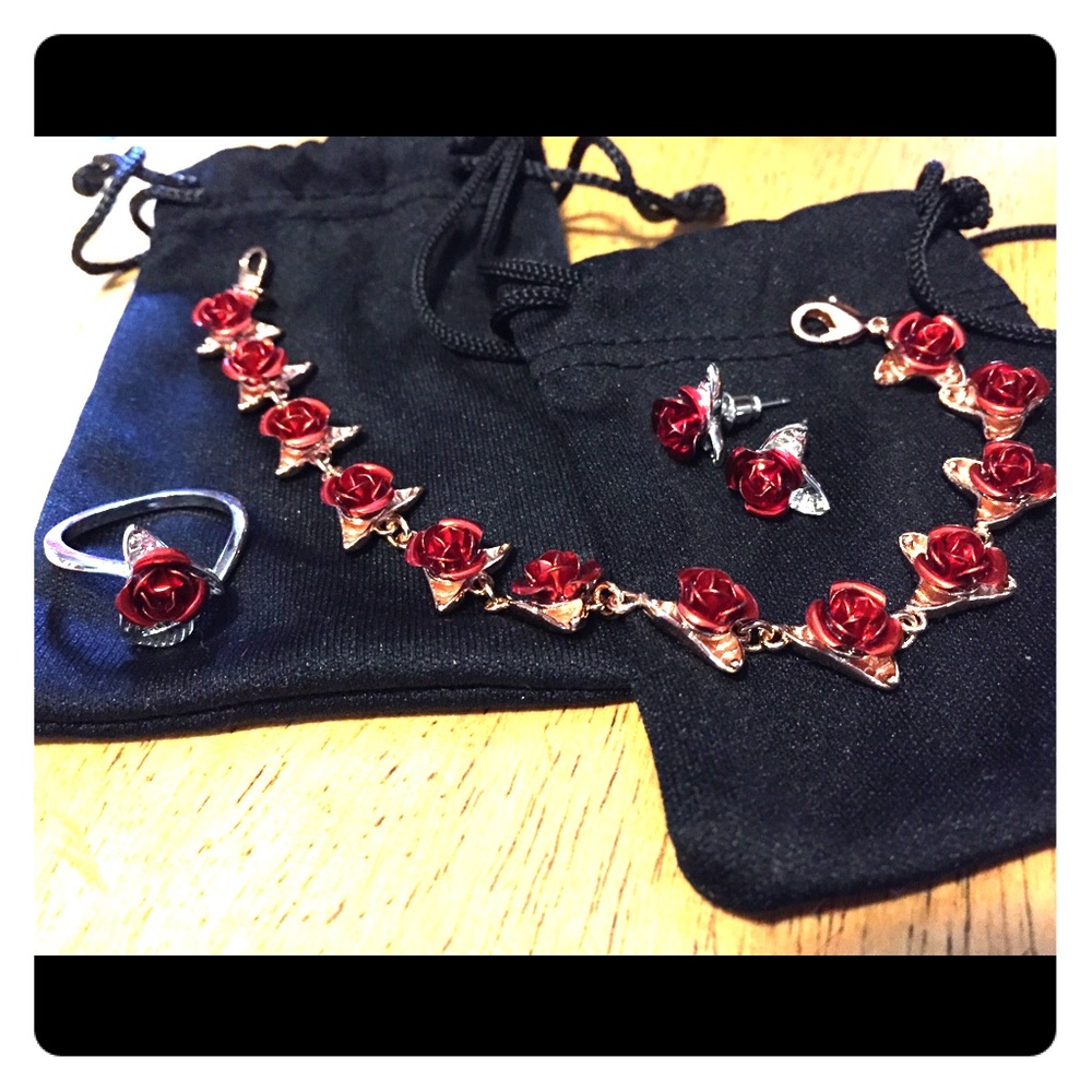 Rose bracelet earrings and ring size 6